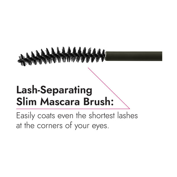 Lash-separating slim brush coats even the shortest lashes.