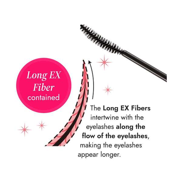 Long EX fibers intertwine with eyelashes along the flow of the eyelashes, making the lash appear longer